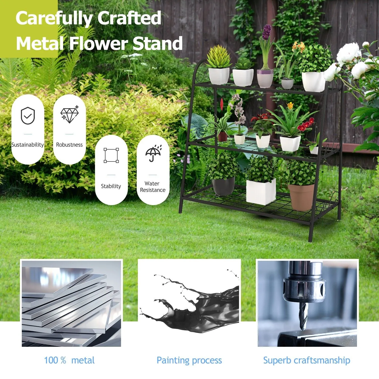 3-tier Metal Plant Stand Shelf Display Rack for Plants Shoes