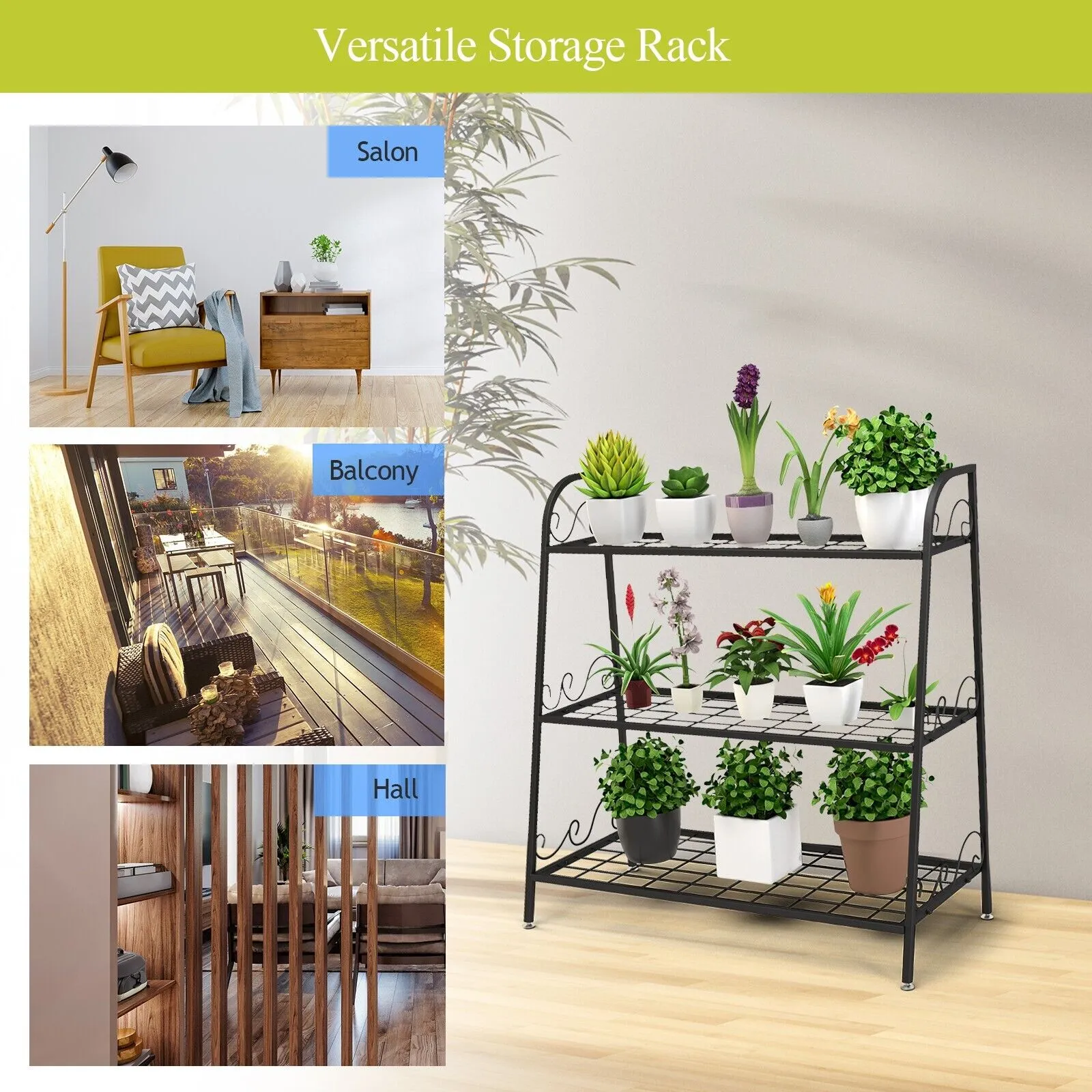3-tier Metal Plant Stand Shelf Display Rack for Plants Shoes