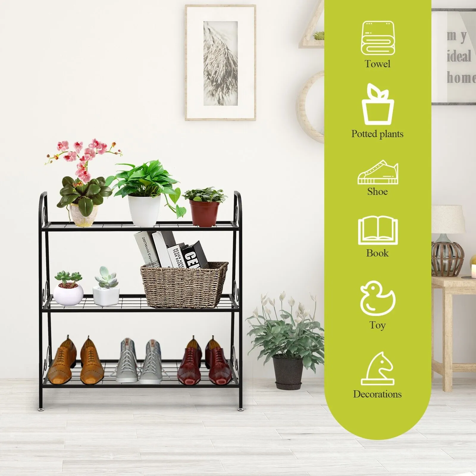 3-tier Metal Plant Stand Shelf Display Rack for Plants Shoes