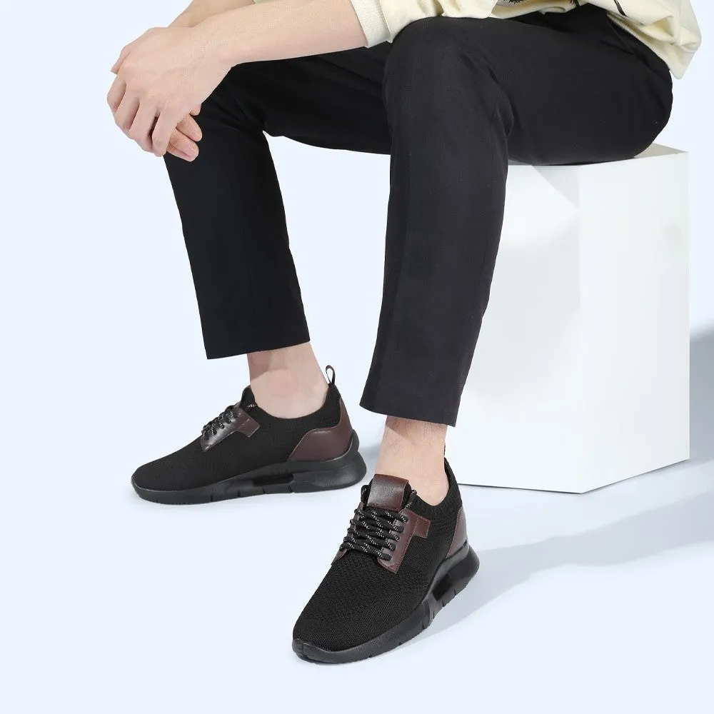 7CM/2.76Inches CMR CHAMARIPA Black Knit Fabric Elevator Sneakers for Men - Elevate Your Outdoor Casual Style