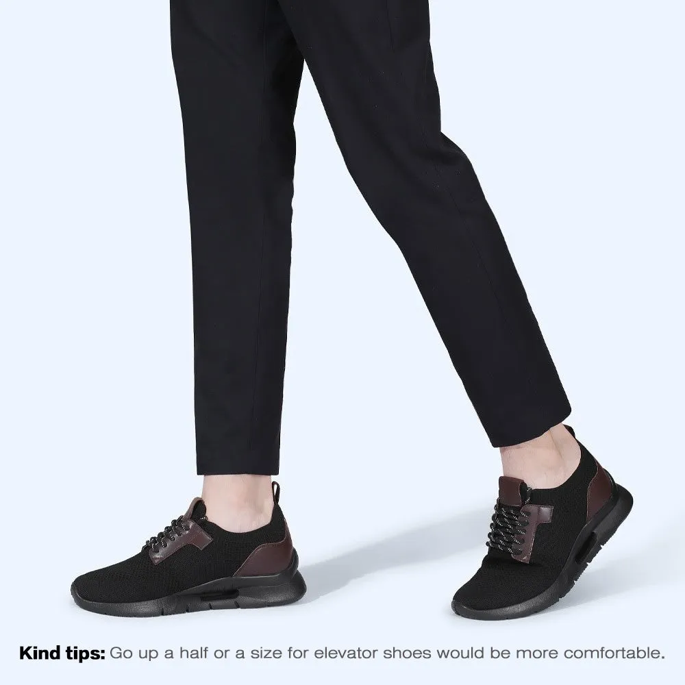7CM/2.76Inches CMR CHAMARIPA Black Knit Fabric Elevator Sneakers for Men - Elevate Your Outdoor Casual Style