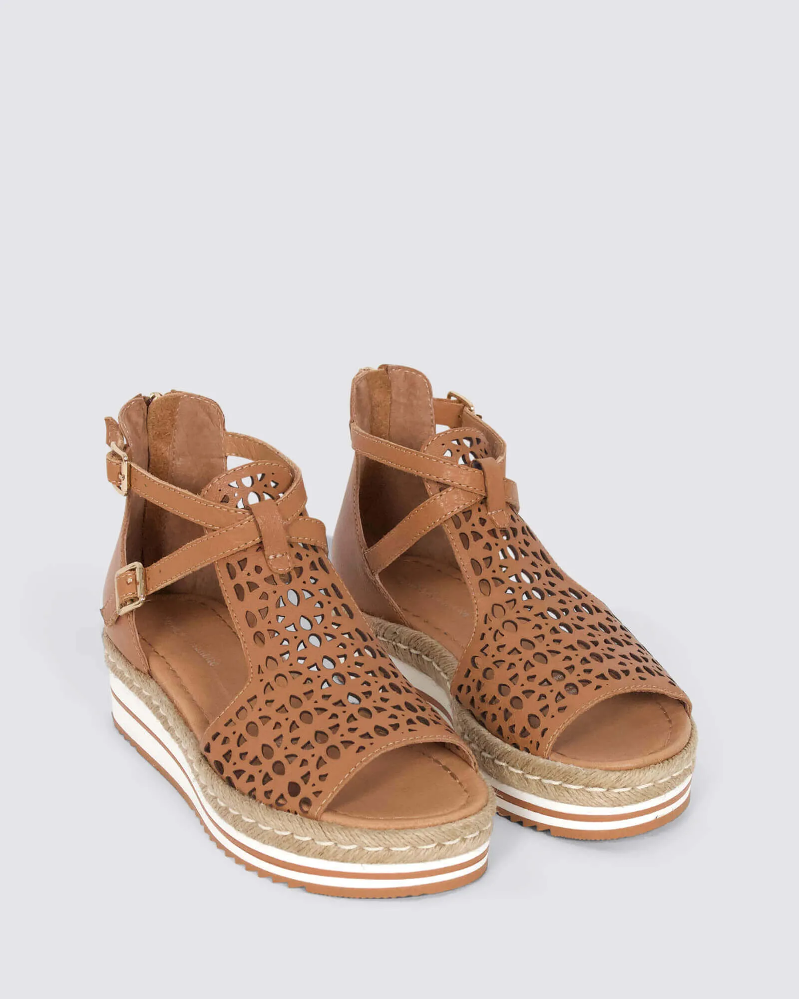 ACCRA PLATFORM SANDALS DARK TAN LEATHER