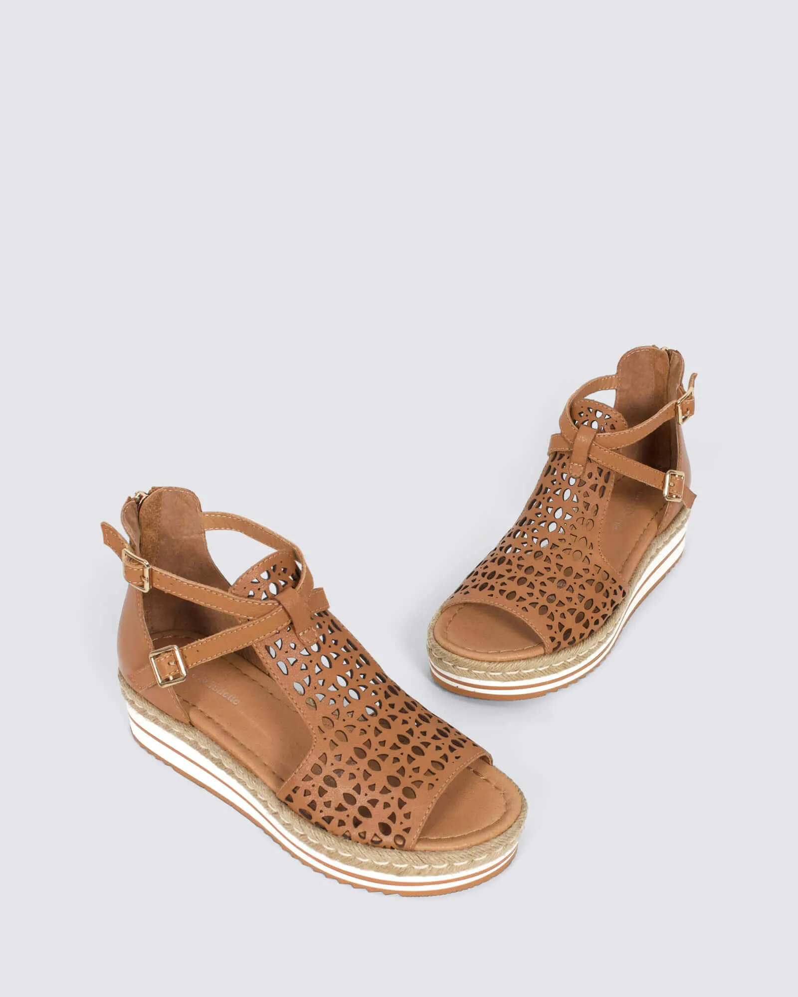 ACCRA PLATFORM SANDALS DARK TAN LEATHER