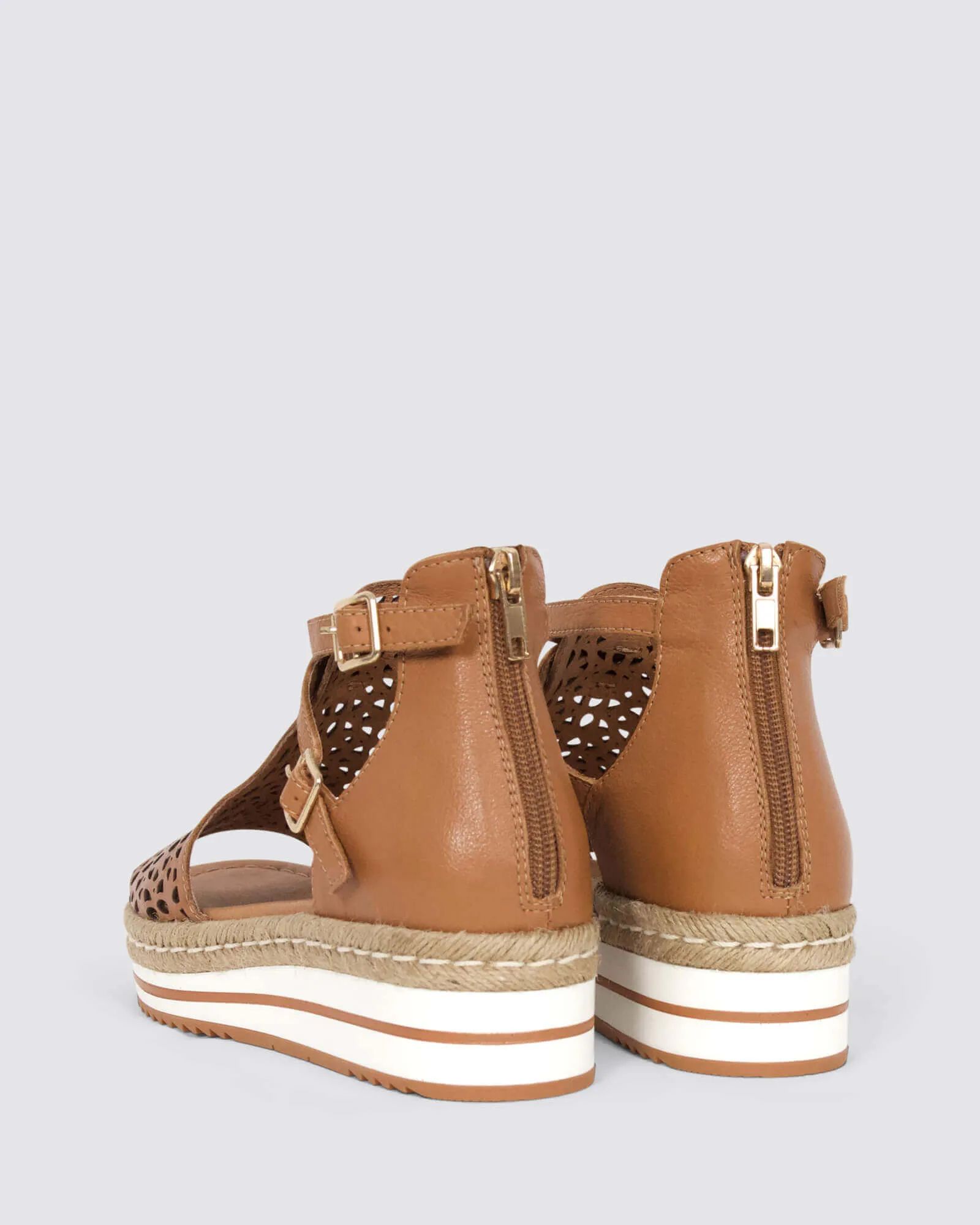 ACCRA PLATFORM SANDALS DARK TAN LEATHER