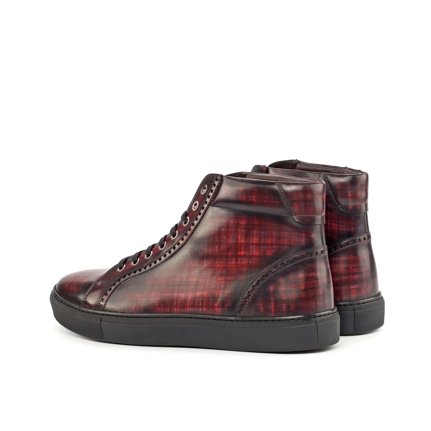 Ambrogio Bespoke Men's Handmade Custom Shoes Burgundy Patina Leather Casual Sneakers (AMB1469)