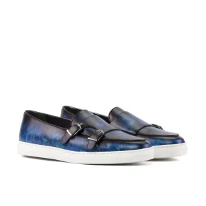 Ambrogio Bespoke Men's Shoes Blue Patina Leather Monk Sneakers (AMB2429)