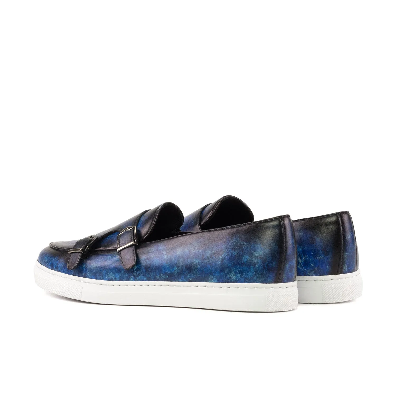 Ambrogio Bespoke Men's Shoes Blue Patina Leather Monk Sneakers (AMB2429)