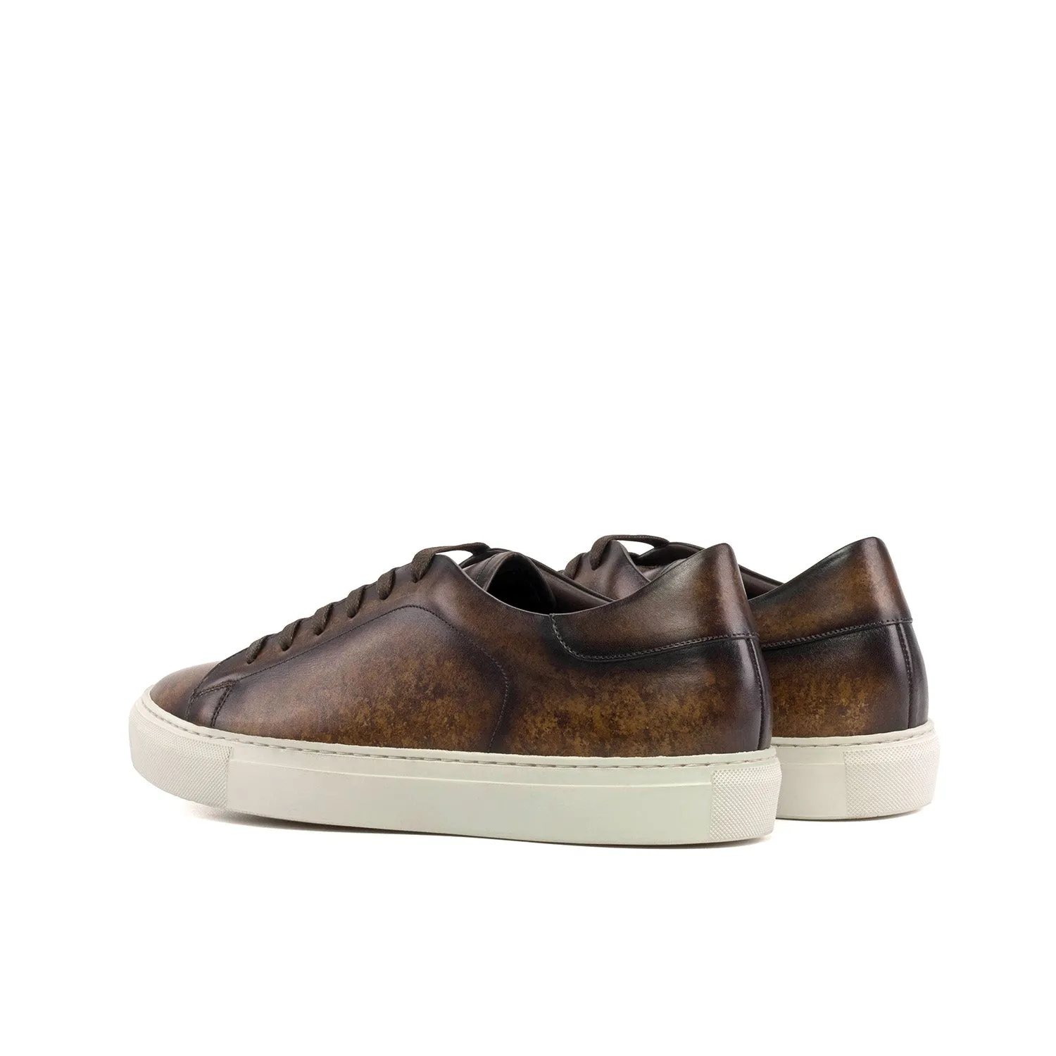 Ambrogio Bespoke Men's Shoes Brown Patina Leather Trainer Sneakers (AMB2438)