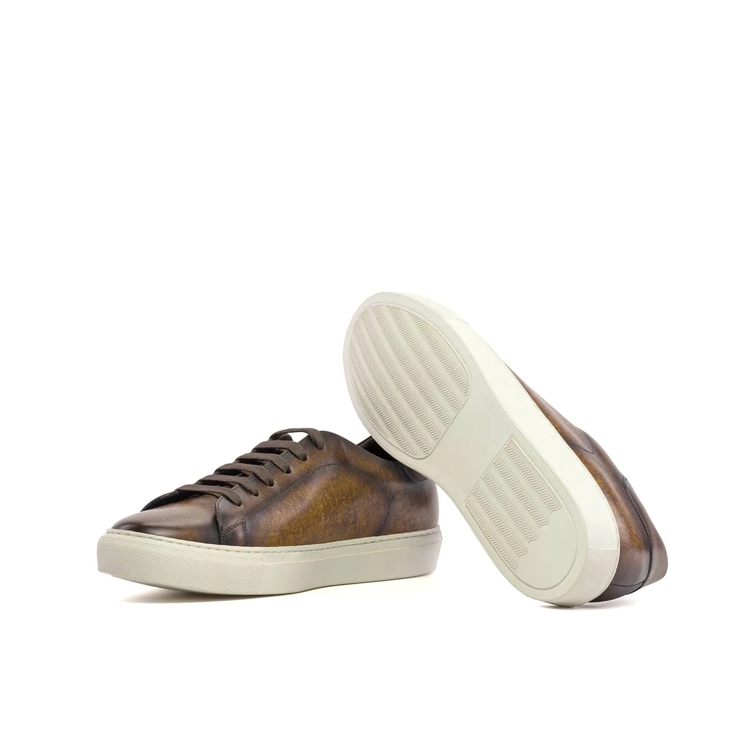 Ambrogio Bespoke Men's Shoes Brown Patina Leather Trainer Sneakers (AMB2438)