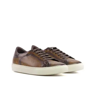 Ambrogio Bespoke Men's Shoes Brown Patina Leather Trainer Sneakers (AMB2438)