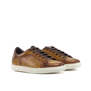 Ambrogio Bespoke Men's Shoes Cognac Patina Leather Trainer Sneakers (AMB2437)