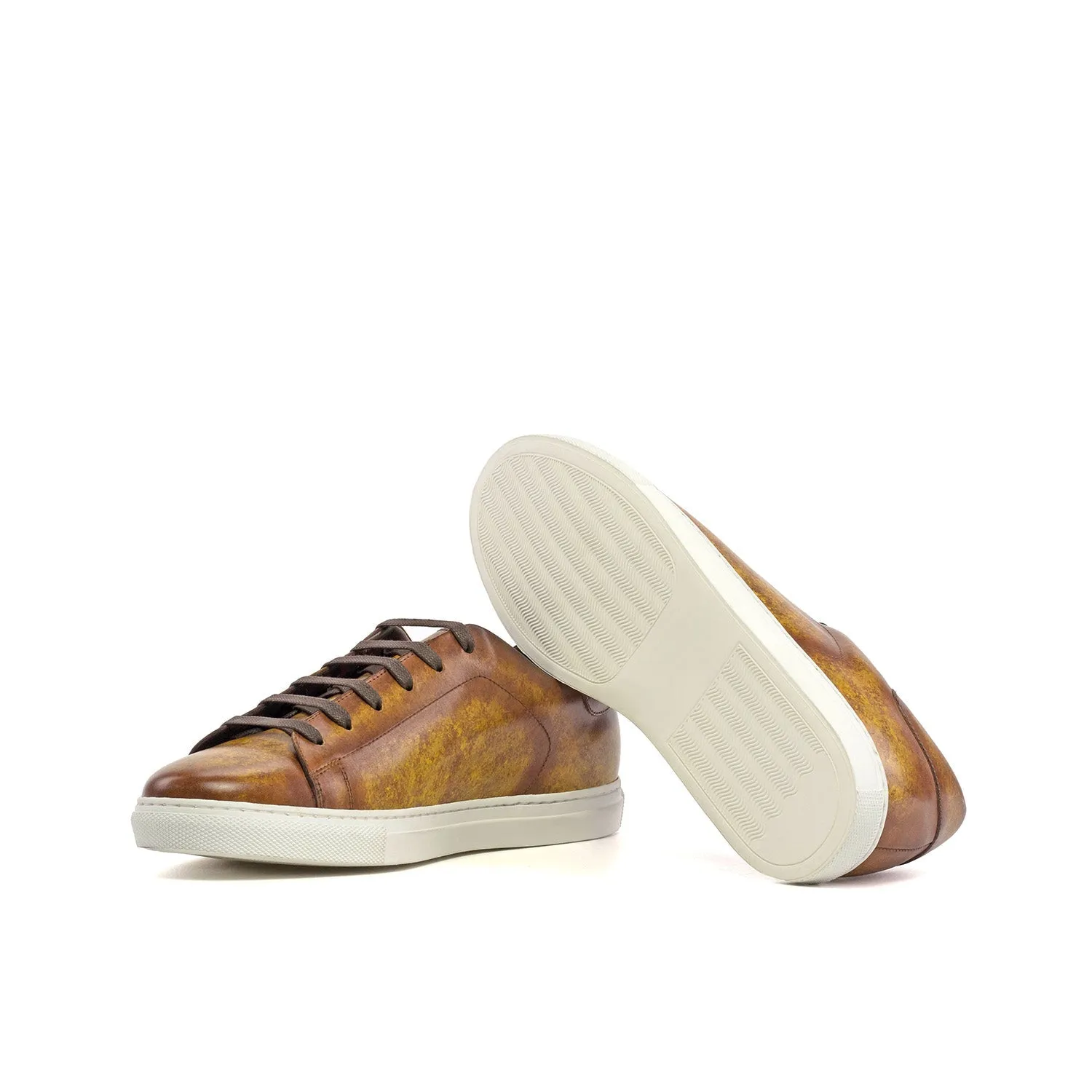 Ambrogio Bespoke Men's Shoes Cognac Patina Leather Trainer Sneakers (AMB2437)