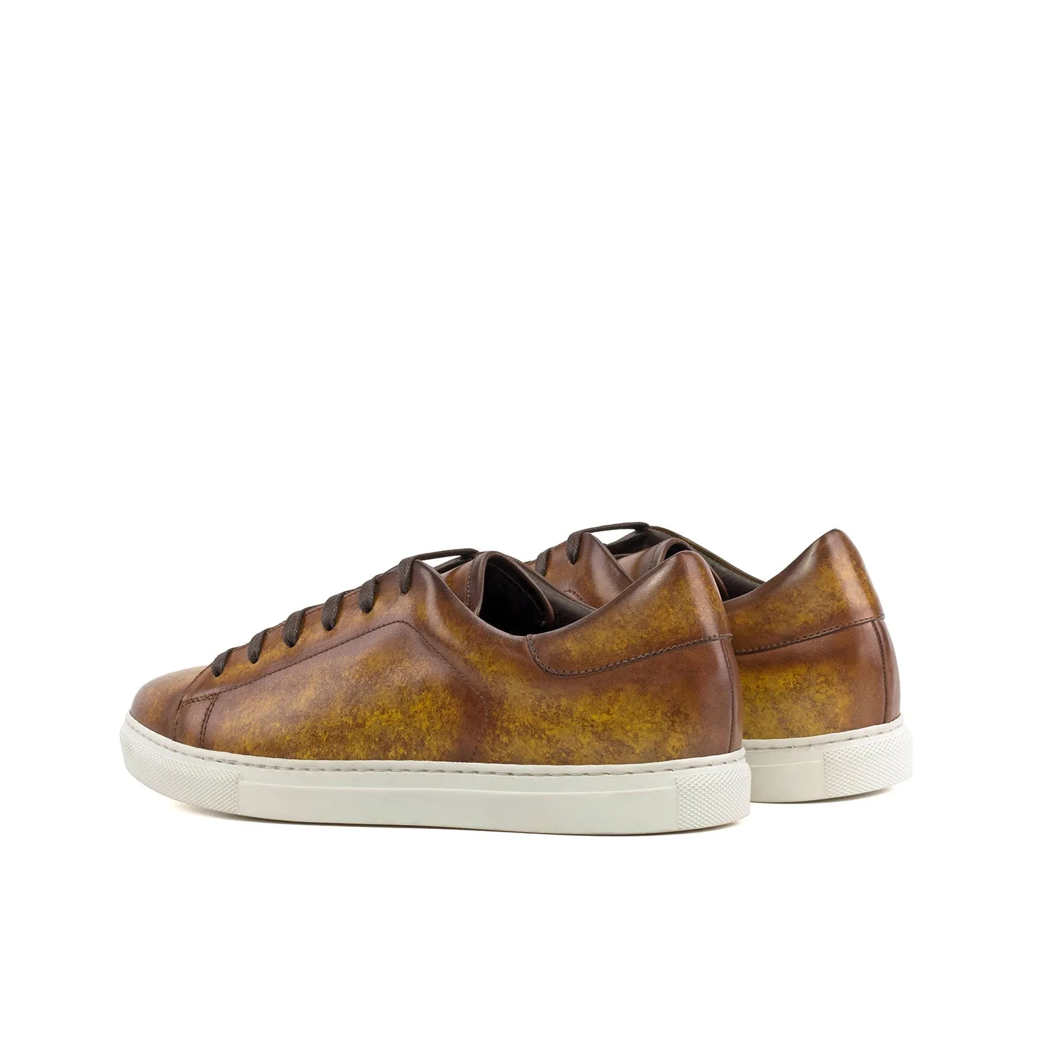 Ambrogio Bespoke Men's Shoes Cognac Patina Leather Trainer Sneakers (AMB2437)