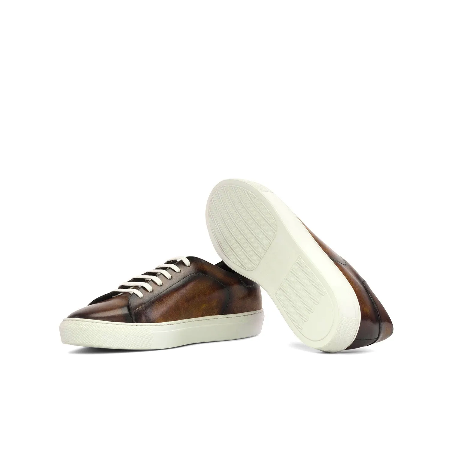 Ambrogio Bespoke Men's Shoes Fire Patina Leather Casual Trainer Sneakers (AMB2313)