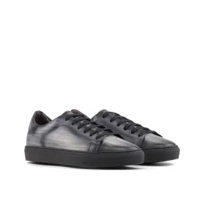 Ambrogio Bespoke Men's Shoes Gray Patina Leather Trainer Sneakers (AMB2398)