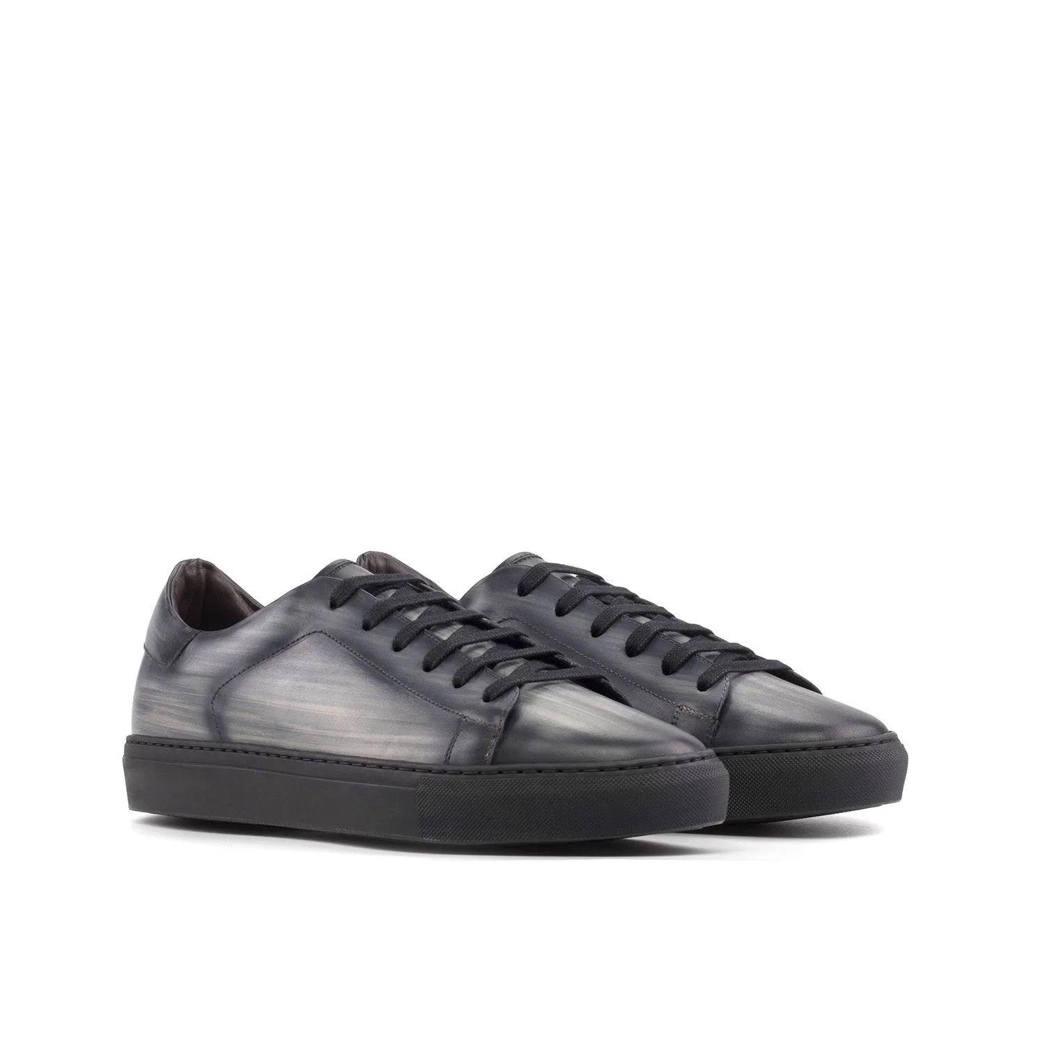 Ambrogio Bespoke Men's Shoes Gray Patina Leather Trainer Sneakers (AMB2398)