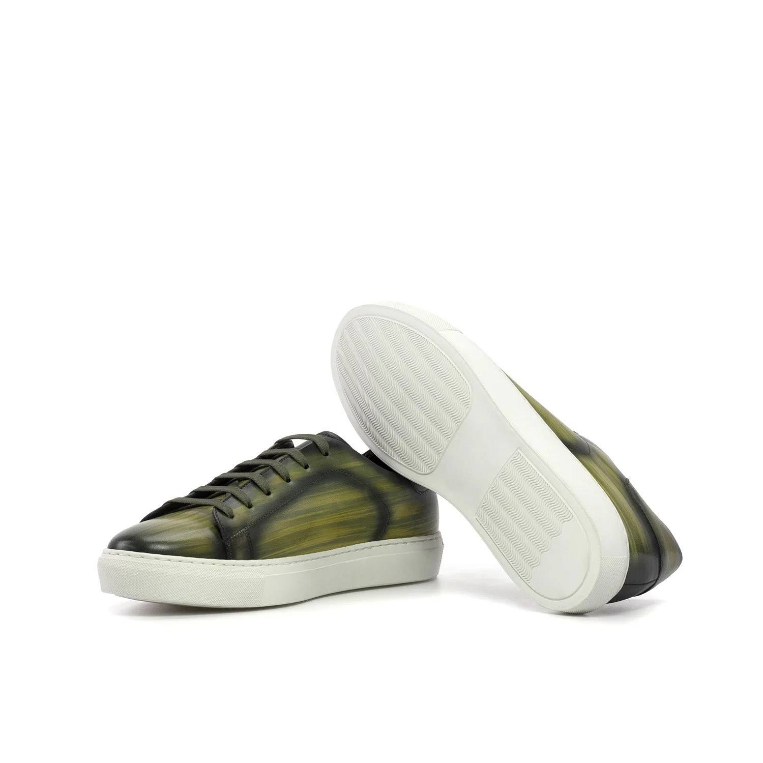 Ambrogio Bespoke Men's Shoes Khaki Patina Leather Trainer Sneakers (AMB2453)