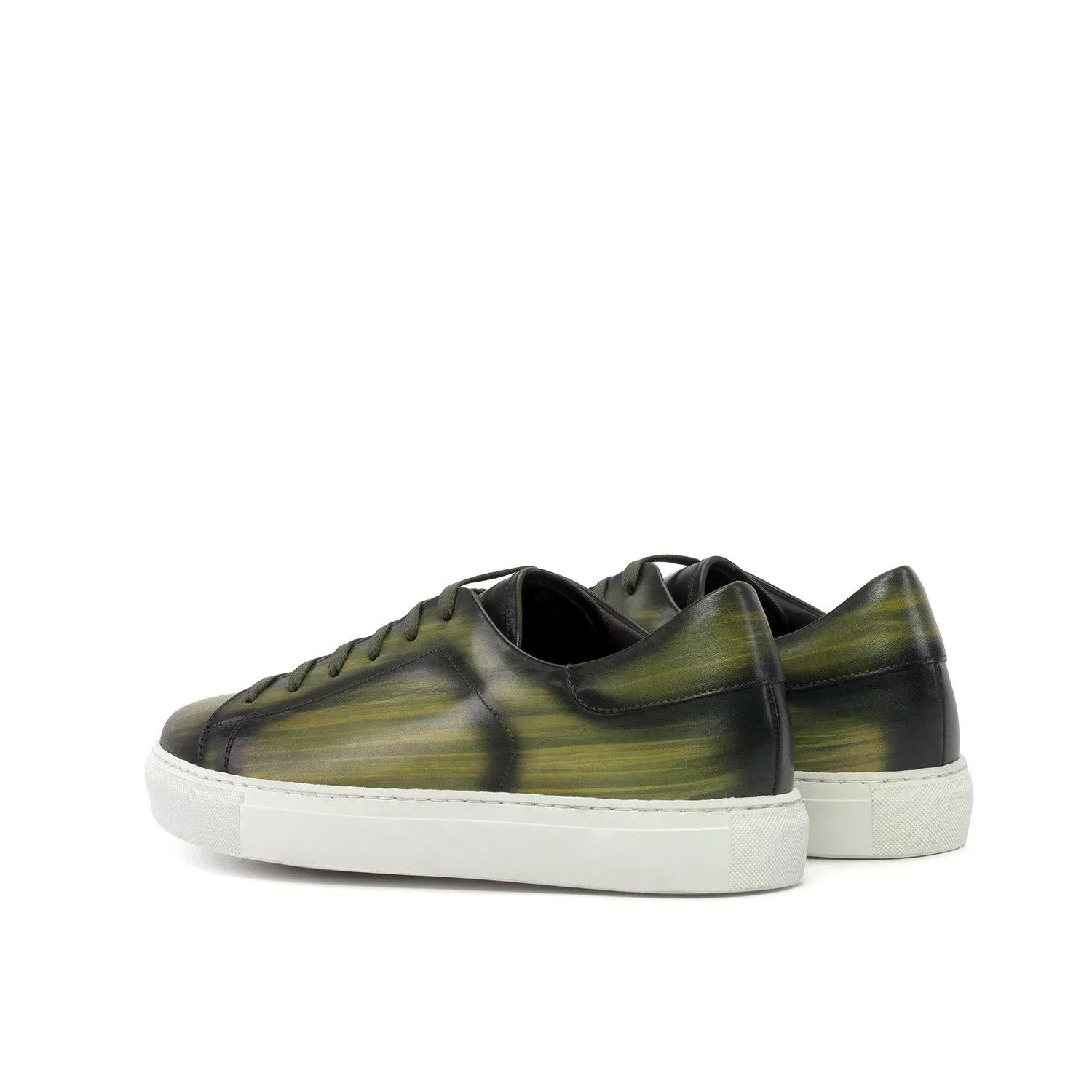 Ambrogio Bespoke Men's Shoes Khaki Patina Leather Trainer Sneakers (AMB2453)