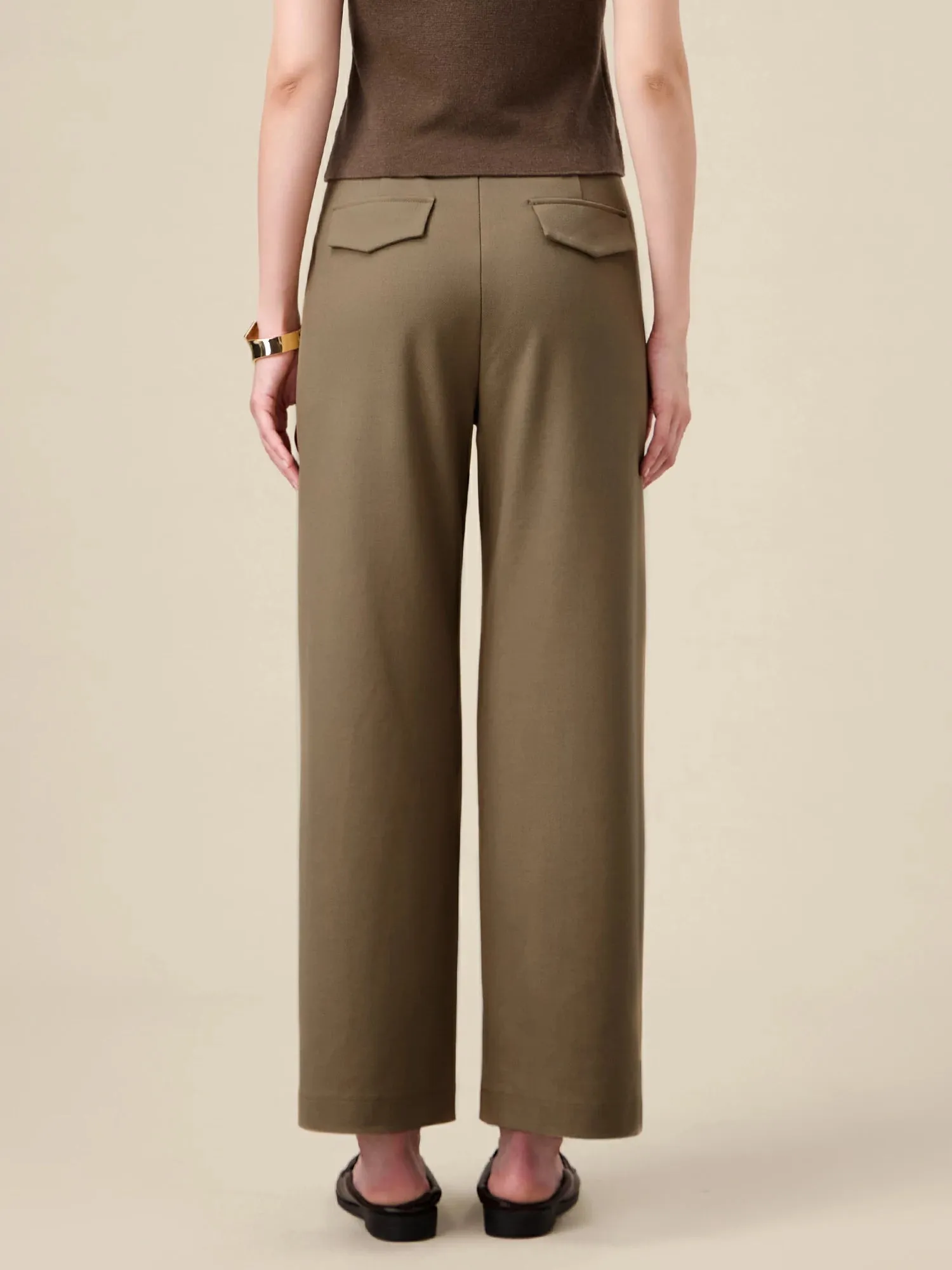 Amoretu Wool Waist Colorblock Drawstring Straight Pants