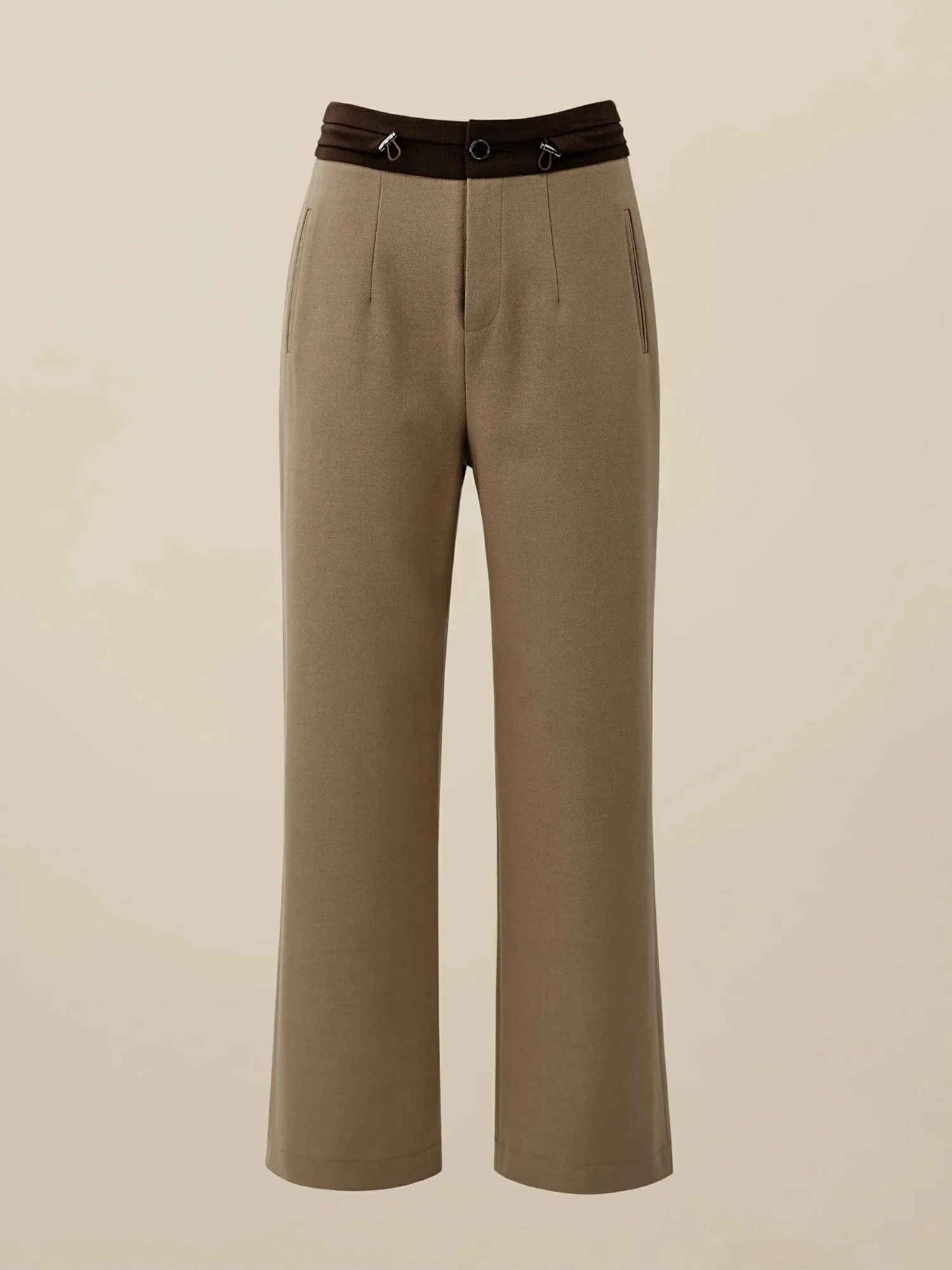 Amoretu Wool Waist Colorblock Drawstring Straight Pants