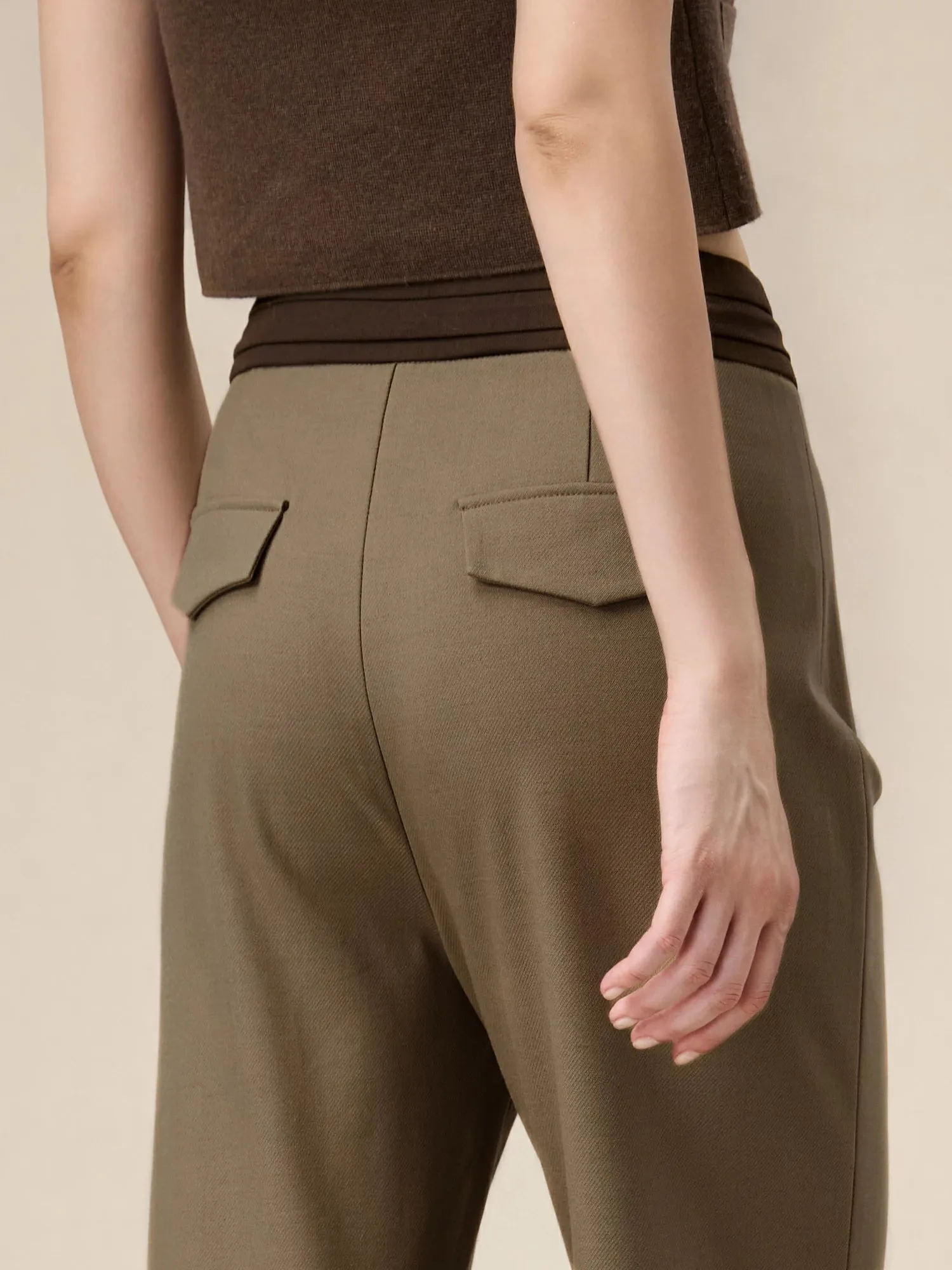 Amoretu Wool Waist Colorblock Drawstring Straight Pants