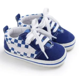 Baby Boy Sneaker Shoes  In Check Design Blue Color