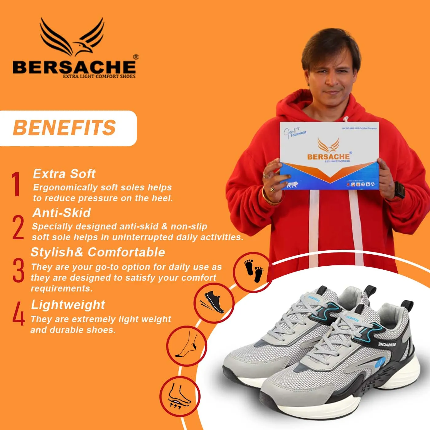 Bersache Premium Sports ,Gym, Trending Stylish Running Shoes For Men (9182-Grey)