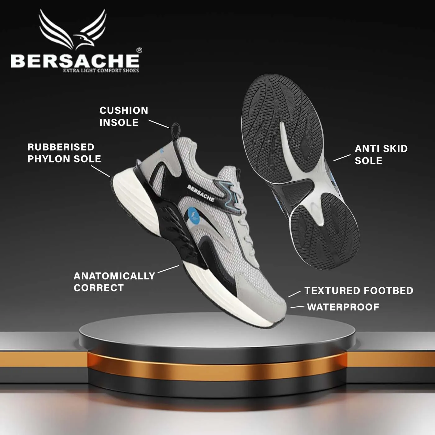 Bersache Premium Sports ,Gym, Trending Stylish Running Shoes For Men (9182-Grey)