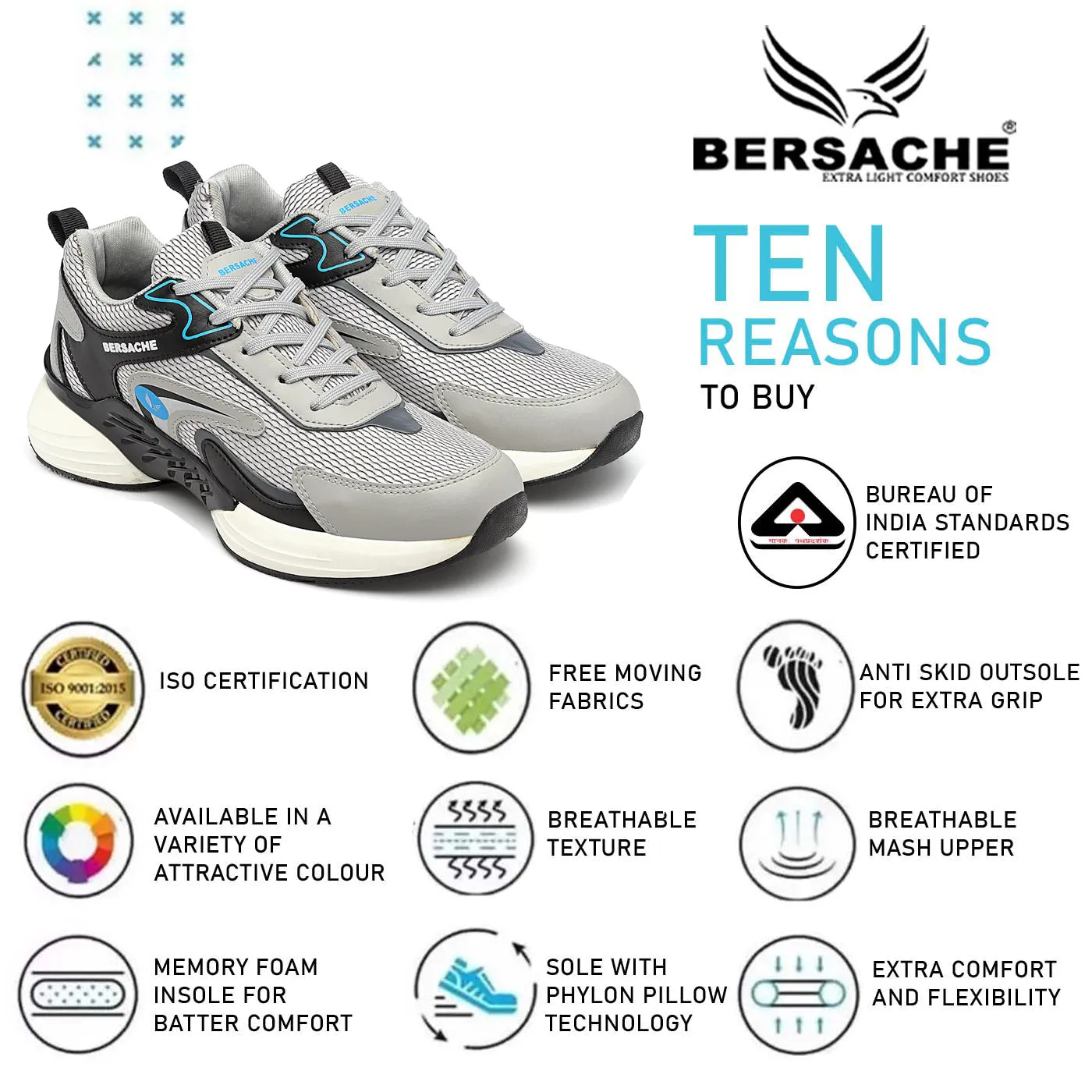 Bersache Premium Sports ,Gym, Trending Stylish Running Shoes For Men (9182-Grey)