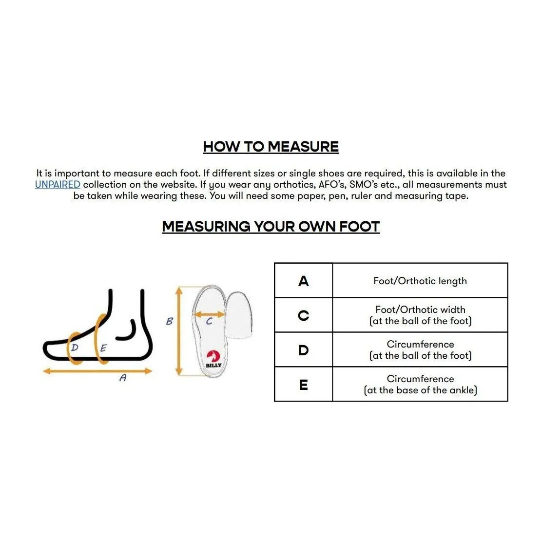 Billy Footwear Range Inclusive Toddlers, Kids, Womens & Mens Brace and Orthotic Friendly Footwear