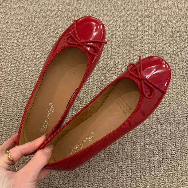 binfenxie  -  Women Flats Ballet Shoes Square Toe Moccasins Thick Heel Flat Ballerina Shallow Shoes Casual Outdoor Slip On Flat 35-40