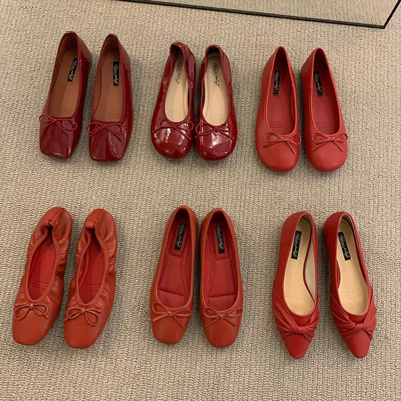 binfenxie  -  Women Flats Ballet Shoes Square Toe Moccasins Thick Heel Flat Ballerina Shallow Shoes Casual Outdoor Slip On Flat 35-40