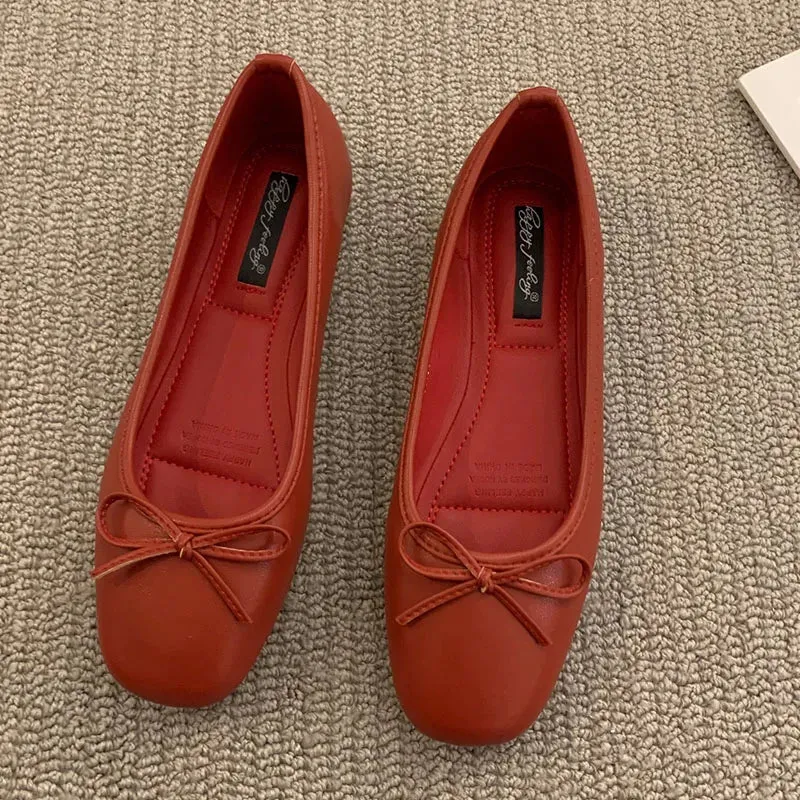 binfenxie  -  Women Flats Ballet Shoes Square Toe Moccasins Thick Heel Flat Ballerina Shallow Shoes Casual Outdoor Slip On Flat 35-40