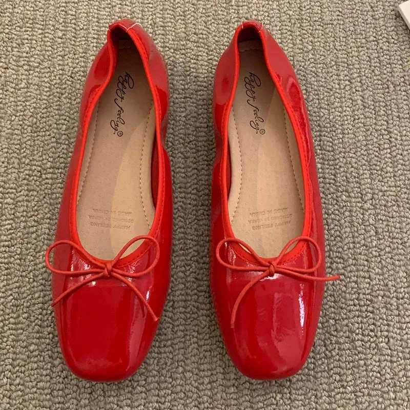 binfenxie  -  Women Flats Ballet Shoes Square Toe Moccasins Thick Heel Flat Ballerina Shallow Shoes Casual Outdoor Slip On Flat 35-40