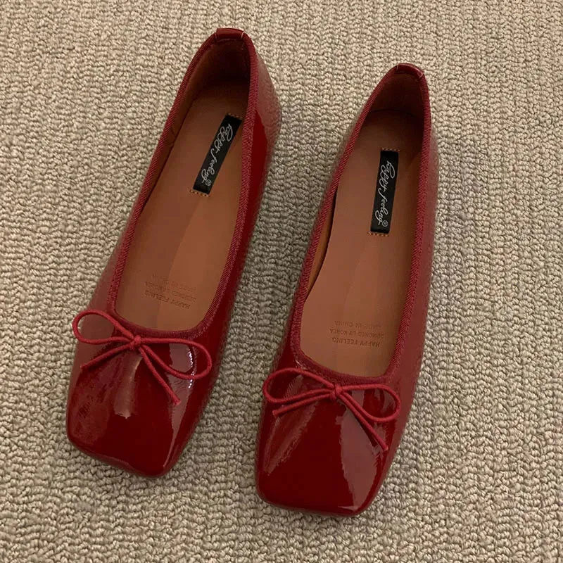 binfenxie  -  Women Flats Ballet Shoes Square Toe Moccasins Thick Heel Flat Ballerina Shallow Shoes Casual Outdoor Slip On Flat 35-40