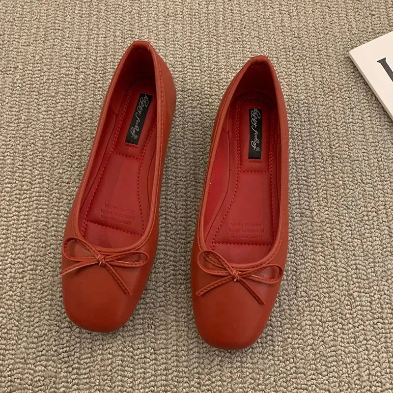 binfenxie  -  Women Flats Ballet Shoes Square Toe Moccasins Thick Heel Flat Ballerina Shallow Shoes Casual Outdoor Slip On Flat 35-40