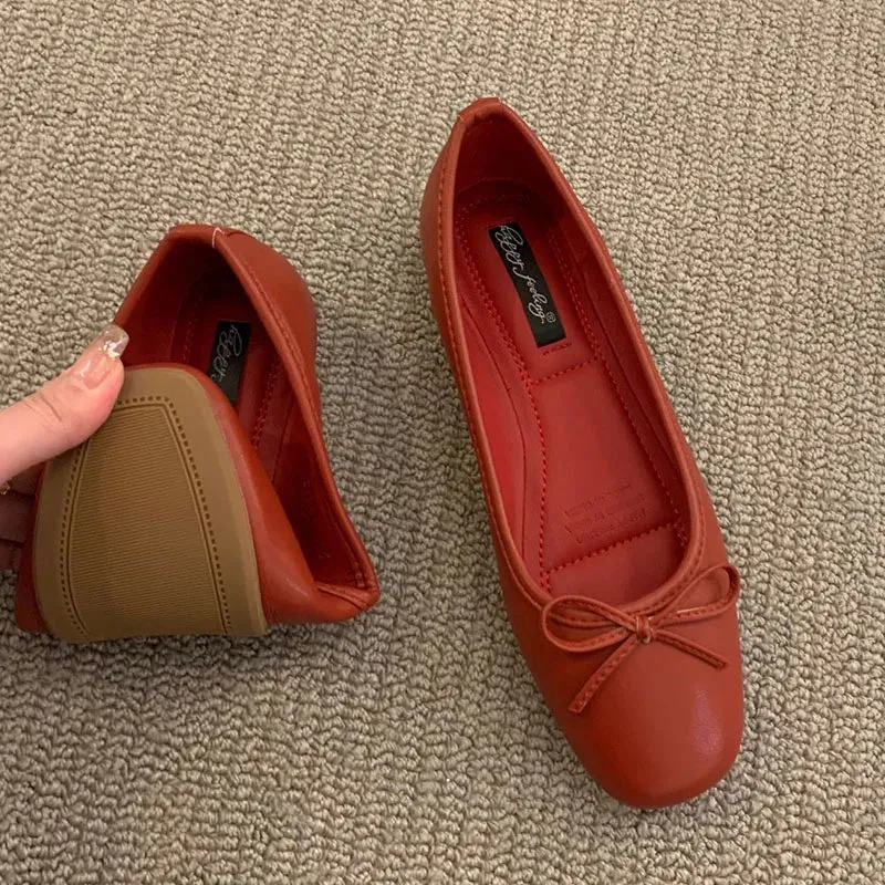 binfenxie  -  Women Flats Ballet Shoes Square Toe Moccasins Thick Heel Flat Ballerina Shallow Shoes Casual Outdoor Slip On Flat 35-40