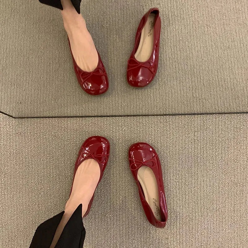 binfenxie  -  Women Flats Ballet Shoes Square Toe Moccasins Thick Heel Flat Ballerina Shallow Shoes Casual Outdoor Slip On Flat 35-40