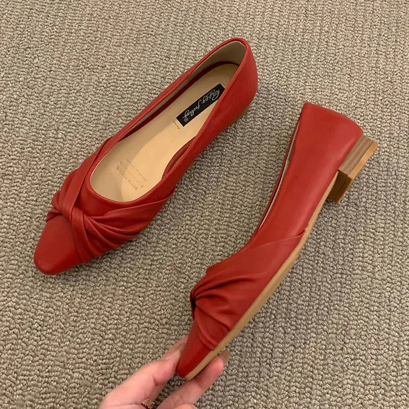 binfenxie  -  Women Flats Ballet Shoes Square Toe Moccasins Thick Heel Flat Ballerina Shallow Shoes Casual Outdoor Slip On Flat 35-40