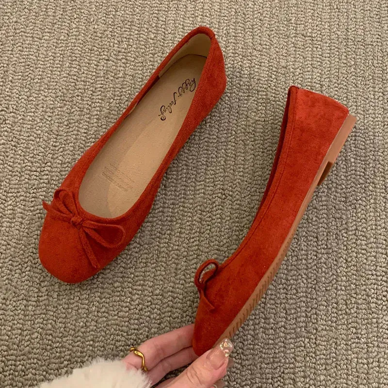 binfenxie  -  Women Flats Ballet Shoes Square Toe Moccasins Thick Heel Flat Ballerina Shallow Shoes Casual Outdoor Slip On Flat 35-40