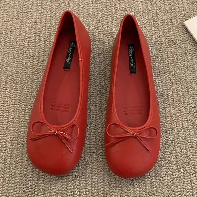binfenxie  -  Women Flats Ballet Shoes Square Toe Moccasins Thick Heel Flat Ballerina Shallow Shoes Casual Outdoor Slip On Flat 35-40