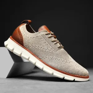 Comfy Non Slip Casual Lace Up Comfort Sneakers - khaki