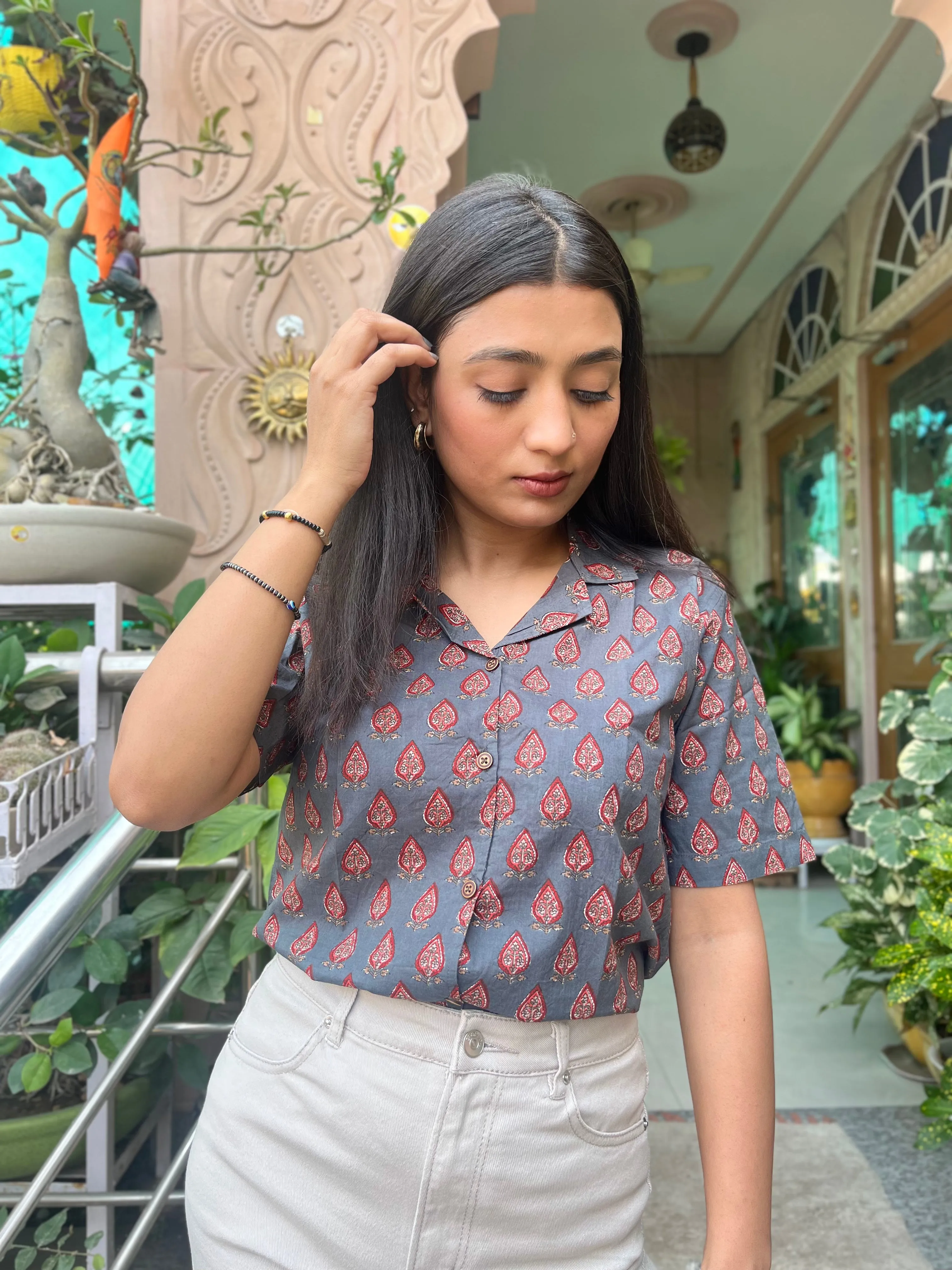 Cuban Collar Shirt | Handblock Womens Cotton Shirt