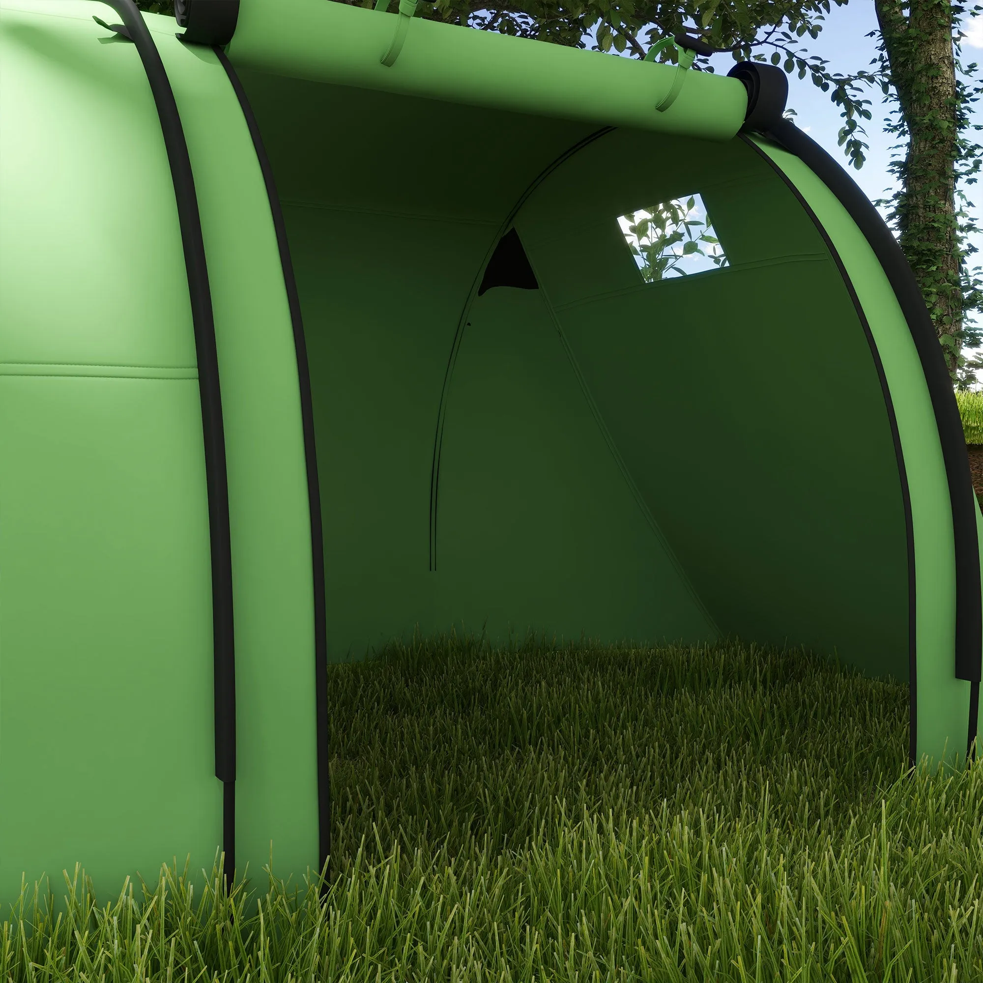 Four Man Duo Room Tunnel Tent, with Accessories - Green