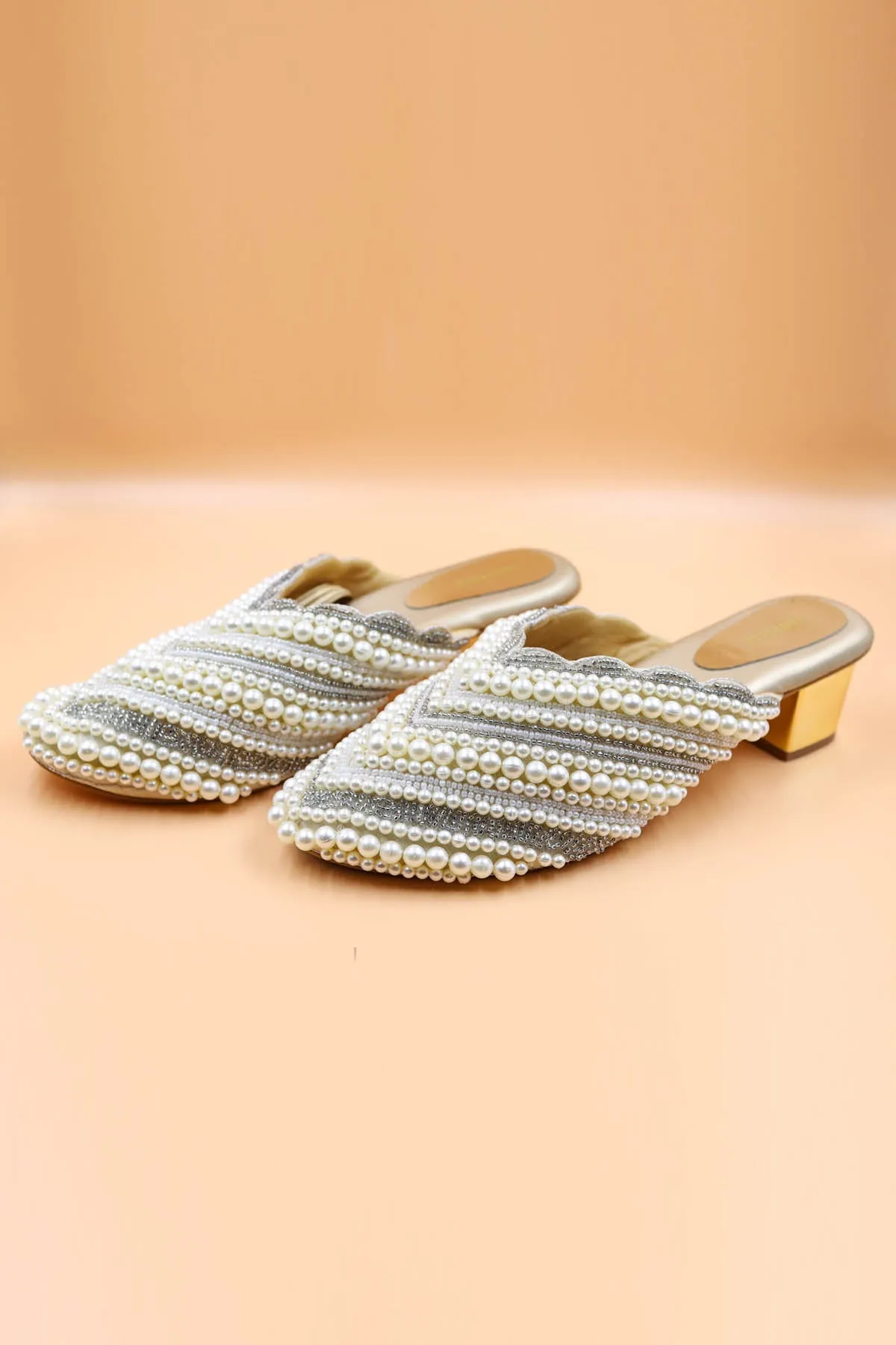 Gold Pearl Embellished Mules