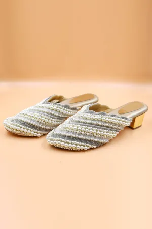 Gold Pearl Embellished Mules