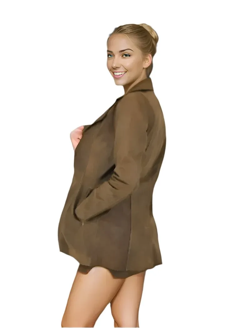 Handcrafted Lambskin Leather Jacket & Mini Skirt Set – Crackled Brown Finish | Tenku Design