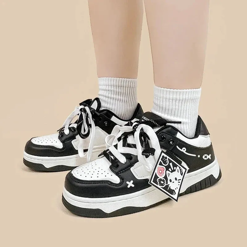 Kawaii Cat Chunky Black Shoes - Unisex