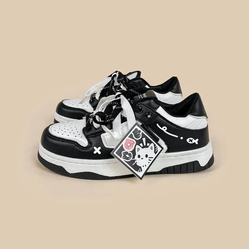 Kawaii Cat Chunky Black Shoes - Unisex