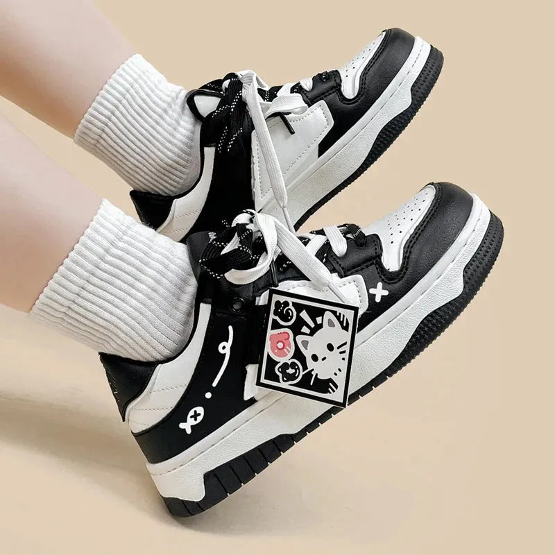 Kawaii Cat Chunky Black Shoes - Unisex